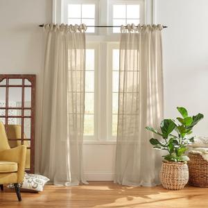 Elrene Home Fashions Vienna Sheer Tie-Top Window-Curtain Panel, 52 in x 95 in (1 Panel), Flax