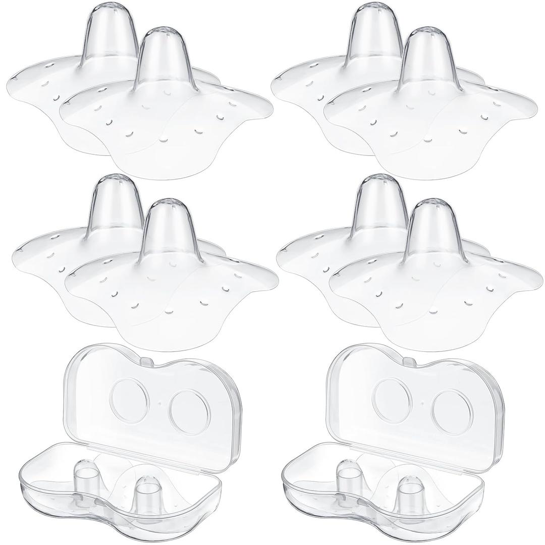 Nuanchu 8 Pcs Contact Nipple Shield for Breastfeeding Newborn Nipple Protector with Carrying Case Silicone Extender for Women Protecting Sore, Flat or Inverted(24 mm/ 0.94 Inch,Clear)