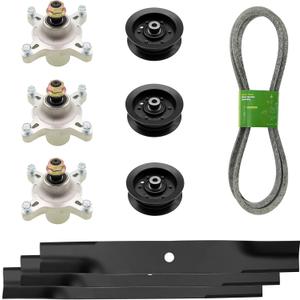 q&p Deck Rebuild Kit fit for Blades Pulley Spindles Belt Toro TimeCutter Z5000 Z5020 Z5030 Includes (3) Spindle 117-7268 (3) Idler Pulley 106-2175 (1) V-Belt 120-3892 (3) Blade 12273