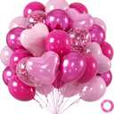 60pcs Pink Balloons 12inch, Metallic Hot Pink Confetti Balloon for Valentines Day Wedding Bridal Shower Birthday Party Decorations