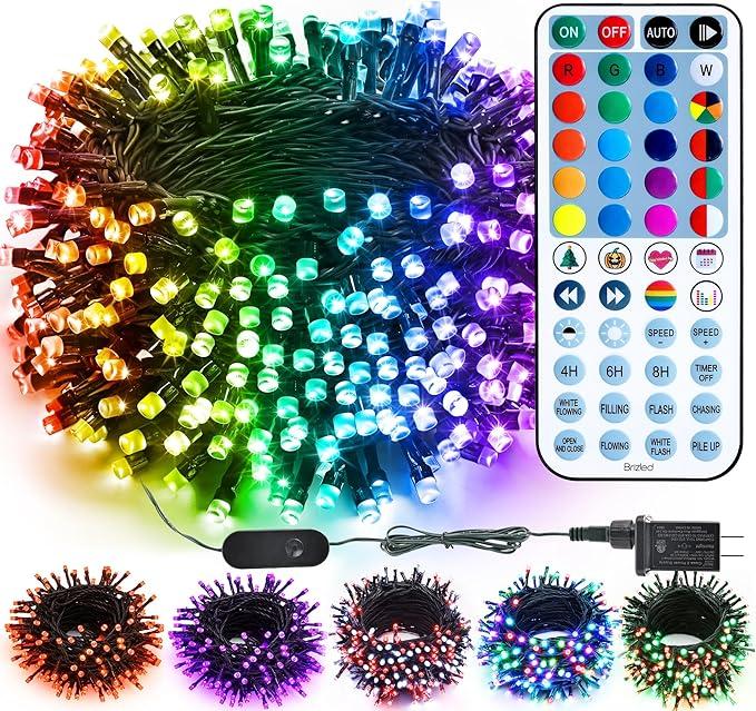 Brizled Color Changing Mardi Gras String Lights 98FT 300 LED RGB Christmas Lights Dimmable Multifunctional Christmas Light with Remote for Indoor Outdoor Halloween Xmas Tree Holiday Party Decor