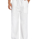 COOFANDY Mens Casual Linen Pants Elastic Waist Linen Pants Drawstring Summer Beach Yoga Linen Trouser M