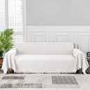 MEETSKY White Couch Cover Sofa Slipcover for Sectional Sofa Covers Protector Universal Use Cotton Blend Thick Fabric Washable, Woven Texture Modern Design for Living Room (X-Large: 91" x 118", White)