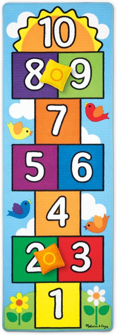 Melissa & Doug Hop and Count Hopscotch Game Rug (3 pcs, 78.5 x 26.5 inches) Classic Hopscotch Rug for Kids