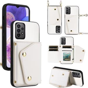 Luxury Wallet Case for Samsung Galaxy A23 5G/4G with 5 Card Slots Thin Slim Flip Purse & Shoulder Strap,PU Leather Credit Card Holder Stand Accessories Cell Phone Cover for A 23 23A 6.6 White