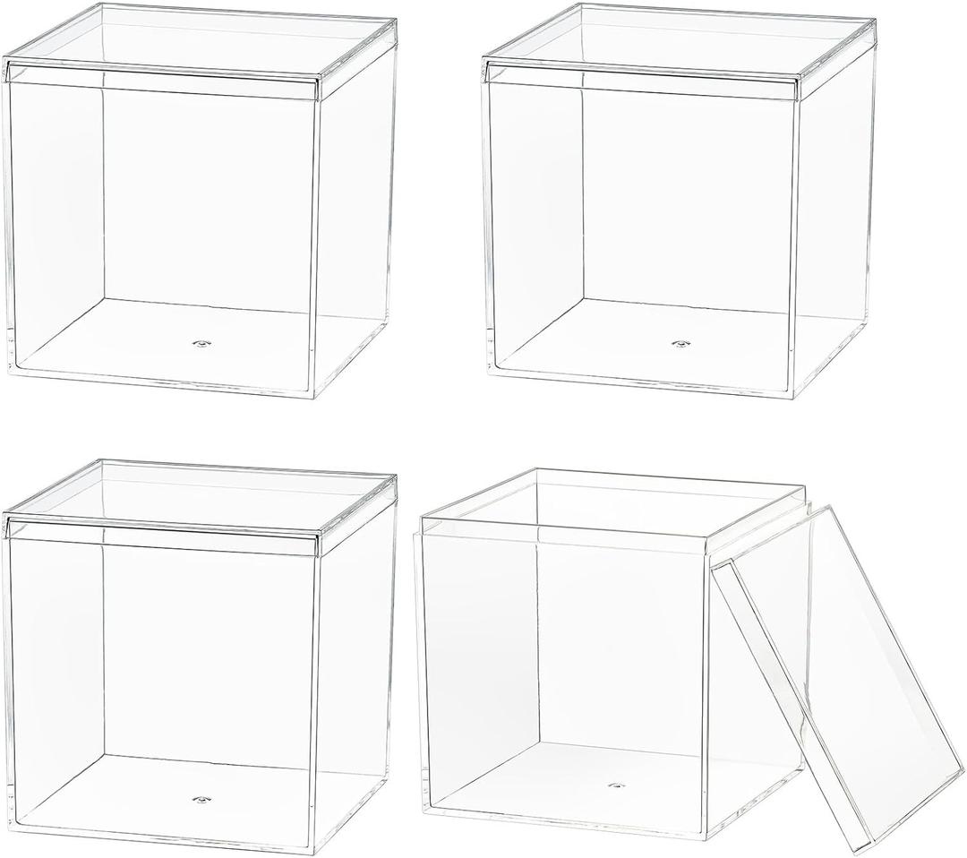 Dayaanee Clear Acrylic Box with lid, 4 Pack Plastic Square Cube Containers Storage Box 3.9x3.9x3.9 Inch/100X100X100mm for Candy Pill and Tiny Jewelry