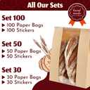 Brown Kraft Paper Bread Bags with Window & Tin Ties (100 Pack + Stickers) - 14x8.3x3.5" Professional Bakery Storage Bags, Wholesale Bread Packaging, Bulk Restaurant Supply Gift Goods