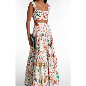 Seafood Watercolor Novelty Women's Printed Pleated Skirt Set Long Summer Maxi Skirt