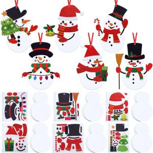 VitalCozy 30 Pack Christmas Craft Kits for Kids Bulk Make You Own Snowman Felt Ornaments for Winter Party Christmas Tree Decorations, 6 Styles
