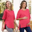 RUBZOOF Women's Oversized T Shirts Short Sleeve Side Split Tops Casual Shirts Tunic Maternity Mama Clothes (Pink, M)