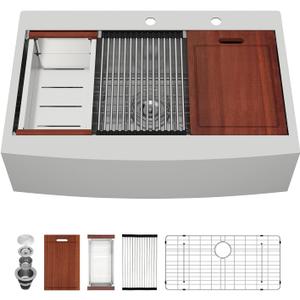 Sarlai 33 Farmhouse Kithchen Sink - 33 x 22 Inch Apron Front Ledge Drop In Workstation16 Gauge Stainless Steel Single Bowl Top-mount Farm Sinks, 33" x 22" x 10"