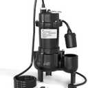 LANCHEZ 1HP Submersible Sewage Effluent Pump, Cast Iron, 5644 GPH High Flow, Piggy Back Tether Float Switch, Heavy Duty Sump Pump for Sump Basin, Basement, Residential, 2" NPT Discharge