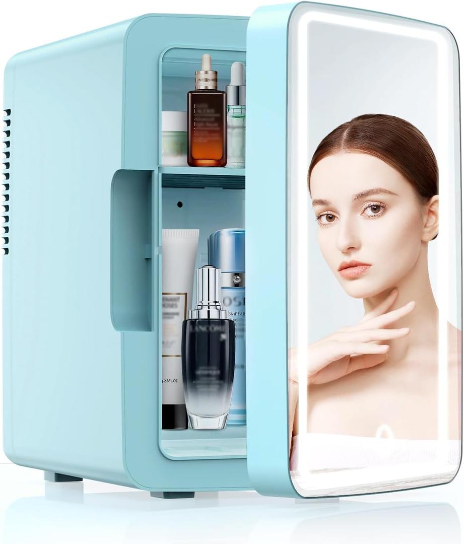 PERSONAL CHILLER 6.2L Skincare Fridge with LED Makeup Mirror, Mini Fridge Cooler and Warmer, Portable Fridge for Makeup, Skincare, Snacks, Bedroom Vanity (Blue)