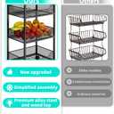 HapiRm Fruit Basket Kitchen Cart - 4-Tier Rolling Storage Cart with Wheels, Fruit Vegetable Basket with Wood Top, Pantry Utility Kitchen Organizer for Fruit Potato Onion Vegetable Bread Snack