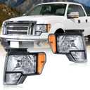 Headlight Assembly, Headlights Kit Compatible with 2009-2014 Ford F150 Replacement Headlamp Chrome Housing Amber Reflector