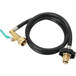 ATKKE 48‘’ Propane Refill Adapter Hose for POL Type 1LB Tank Bottle Adapter, Gas Refill Extension Hose Connector with ON/OFF Control Valve 350PSI High Pressure Camping Grill, 4FT