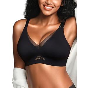 Wireless Bras for Women No Underwire, Seamless V Neck Mesh Bralette, Everyday Full Coverage Comfortable Bra S