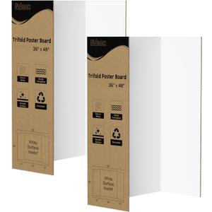 Ndsox 2 Pack 36" x 48" White Trifold Poster Board Large Corrugated Tri Fold Business Presentation Boards Picture Posterboard for Science Fairs, School Projects, Event Displays, Art Exhibitions