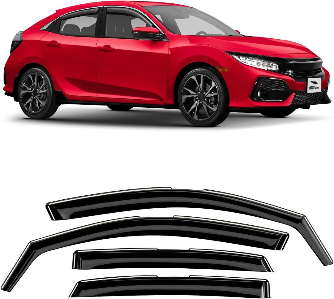 Voron Glass in-Channel Extra Durable Rain Guards for Honda Civic 2016-2021 Hatchback, Window Deflectors, Vent Window Visors, 4 Pieces - 200592