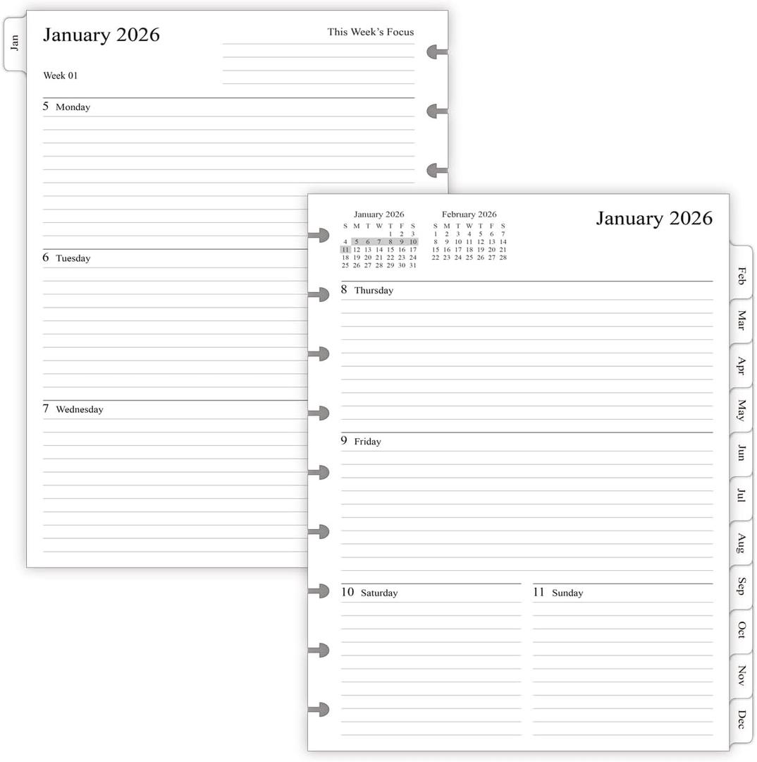 2026 Weekly Planner Refills for Happy Planner Classic Notebook - 9 Discs Punched, Two Pages Per Week, Jan 2026 to Dec 2026, 7" x 9-1/4"