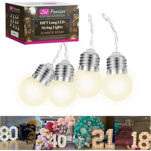 JoyBox Design 10 LED Light Bulbs - Battery Operated G40 String Lighting for Marquee Letters Numbers - Indoor & Outdoor Kids Party and Christmas Decor - Bedroom Decorative Waterproof Warm Lights