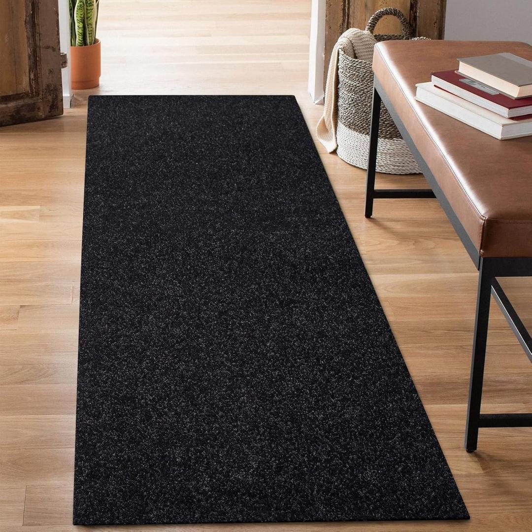 2' x 6' Runner Rugs with Rubber Backing, Outdoor Indoor Utility Non Slip Carpet Rug Runner for Hallway, Custom Size Area Rugs Mat for Entryway Balcony Patio Kitchen Garage Stair Laundry (Black)