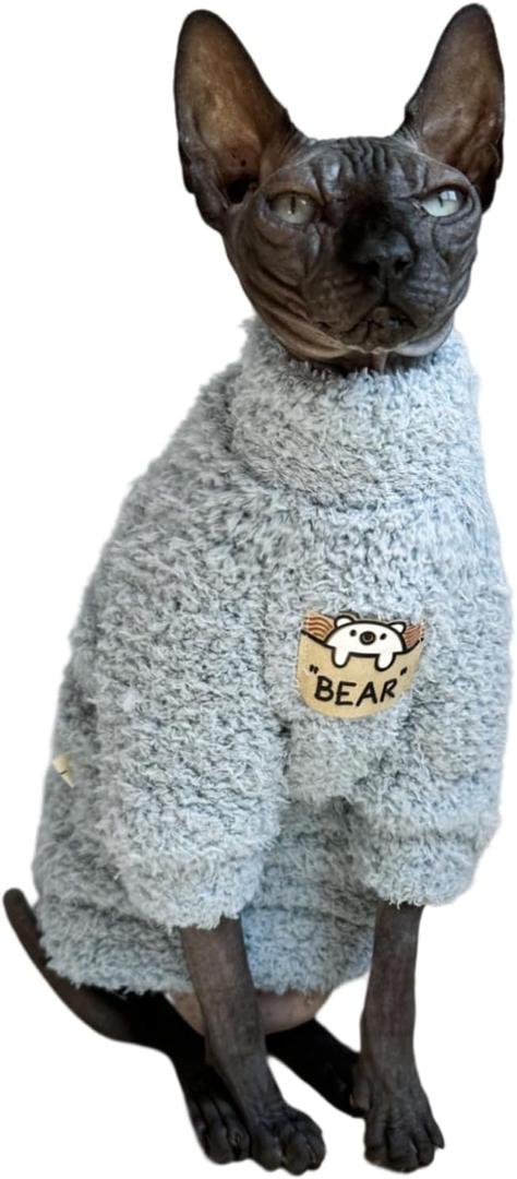 Sphynx Cat Clothes Hairless Cat Super Soft Warm Fleece T Shirt Elastic Winter Sweater Outfit, Pet Clothes for Sphynx Cat Coat for Cats and Small Dogs Apparel (Blue, X-Large) (XL (9-13 lbs))