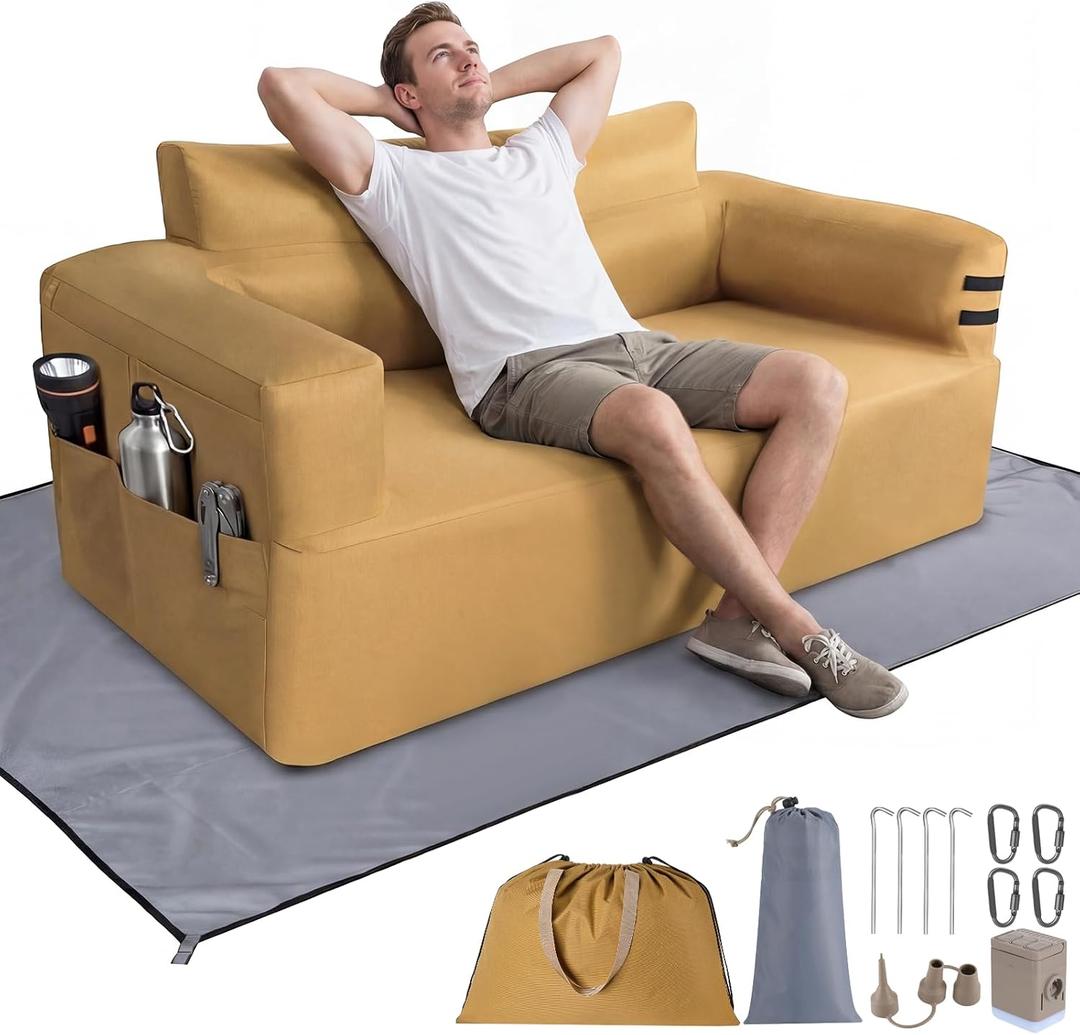 Portable Inflatable Couch with Built-in Pump,1000D Oxford Blow Up Sofa with Floor Mat for Camping,Beach,Party & Indoor | Puncture-Resistant Outdoor Inflatable Loveseat-Machine Washable,Quick Inflation, Full