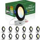 zouzai 12 Pack 4 Inch Black 5CCT Reset Ultra-Thin LED Recessed Ceiling Light with Junction Box, 2700K/3000K/3500K/4000K/5000K Selectable, 9W Dimmable, led can Lights - ETL and Energy Star Certified