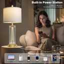 28" Gold Glass Table Lamp Single with Night Light, Modern Bedside Lamp with USB C+A Charging Ports, Nightstand Lamp for Living Room, Glass Lamps for Bedroom End Table Office, Bulbs Included, 1Pack