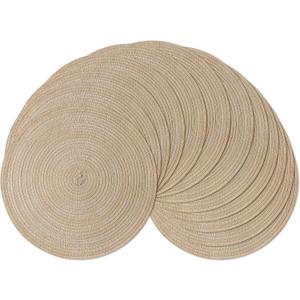 Leetaltree Round Placemats Heat and Slip Resistant Cotton Table Mats, Washable Bohemian Placemats for Dining Tables (Beige, Set of 12)