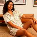 ASTANFY Silk Satin Pajama Set Womens Silk Satin 2 Piece Pjs Shorts Sleepwear Christmas Button Down Shirt Bride Pj Lounge Sets (L)