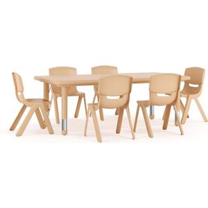 Flash Furniture Adjustable Classroom Activity Table with 6 Stackable Chairs, Rectangular Plastic Activity Table for Kids, 24" W x 48" L, Natural