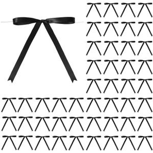 Riceshoot 50 Pcs Twist Tie Bows 5x7 Inch Satin Ribbon Bows for Gift Wrapping Cake Treat Bags Craft DIY Gift Wedding Baby Shower Birthday Party Decorations, (Black)