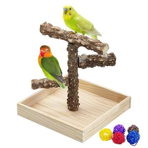 BNOSDM Portable Bird Perch Stand with Potty Tray, Natural Wood Tabletop Training Gym Parrot Playground Toy for Budgies, Cockatiels, Lovebirds,Conures Canaries