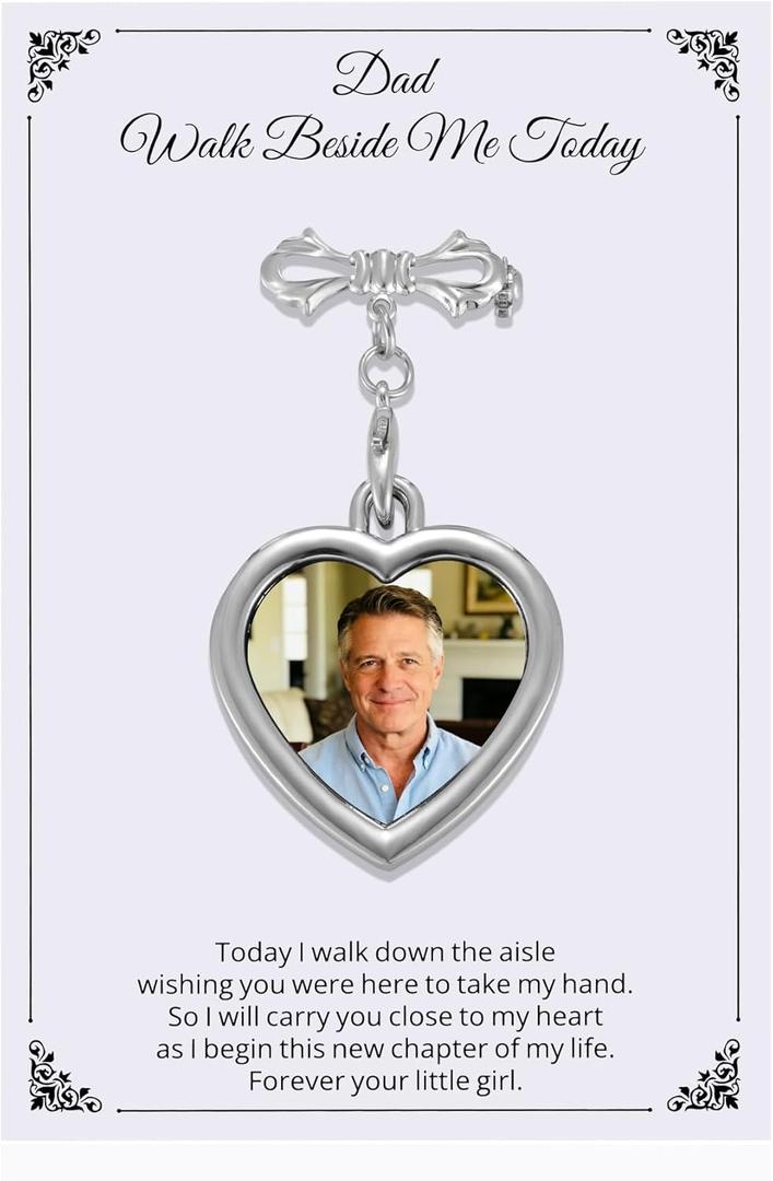 Ukodnus Personalized Bridal Bouquet Charm with Photo, Wedding Bouquet Memorial Charm, In Loving Memory Remembrance Pin for Bride, Memorial Gifts for Bride Remembrance Mom Dad in Heaven