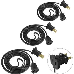 3 Pack Black Extension Cord 6 Feet Polarized Halloween Christmas Extension Cord 2 Prong with Polarized Plug for Connect/Extend Halloween Christmas Light, 5Amps, 120Volt, 432Watt (Total 18 Feet)