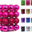 Emopeak 24Pcs Christmas Balls Ornaments for Xmas Christmas Tree - 4 Style Shatterproof Christmas Tree Decorations Hanging Ball for Holiday Wedding Party Decoration (Rose Red, 2.4"/6.2CM)