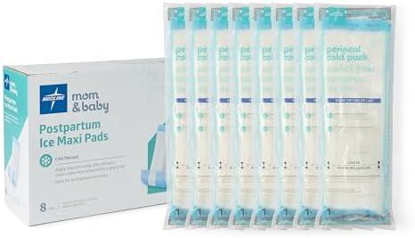 Medline 2-in-1 Absorbent Perineal Pad and Instant Cold Ice Packs for Postpartum Care (25 Count). Ready-to-use Essential for After Delivery, Maternity, Postpartum Care