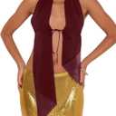 MakeMeChic Women's Cheetah Print Halter Top Y2K Tie Front Backless Club Going Out Tank Tops (L)