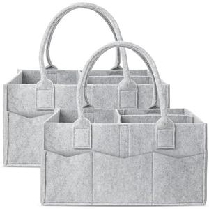 Cute Castle 2 Pack Diaper Caddy Organizer - Portable Baby Caddy Organizer with Handle, Nursery Storage Bin and Car Organizer for Girls, Boys - Baby Gift Basket - Grey