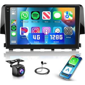 4G+128G Car Radio Stereo for Honda Civic 2016-2020, 9inch HD in-Cell Touch Screen/Android 15/Wireless CarPlay/Android Auto/GPS/WiFi/5.0Bluetooth/FM/RDS/SWC/AHD Backup Camera