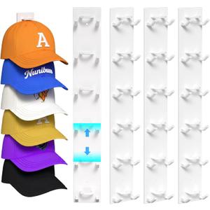 Hat Organizer for Baseball Caps 4 Pack, Hat Rack for Wall Hold up to 24 Hats with Strong Adhesive, Multilayer Organizers and Storage Hat Holder Hanger Display for Door Closet and Bedroom (White)