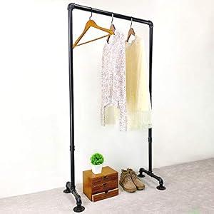 MBQQ Industrial Pipe Clothing Rack, 29.9in Length Vintage Commercial Grade Pipe Clothes Racks, Rolling Rack for Hanging Clothes Retail Display, Heavy Duty Steampunk Iron Garment Racks, Retro Black