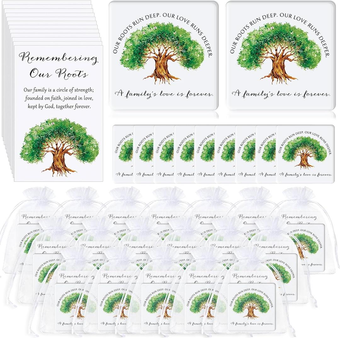 Xuhal 45 Set Family Reunion Party Gifts Bulk for Guests Family Tree Fridge Magnet Remember Our Roots Gift Celebration Cards Bags for Gathering Reunion Party Souvenirs