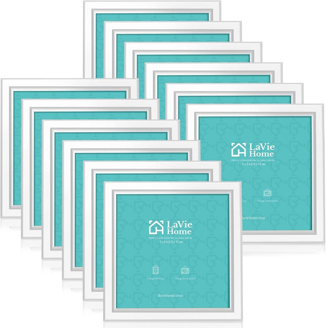 LaVie Home 5x5 Picture Frames (12 Pack, White) Simple Designed Photo Frame with High Definition Glass for Wall Mount & Table Top Display, Set of 12 Classic Collection