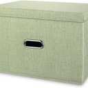 Large Linen Fabric Foldable Storage Bins with Removable Lid and Handles, Washable Storage Box Organizer Containers Baskets Cube with Cover for Bedroom,Closet,Office (Green, Extra Large)