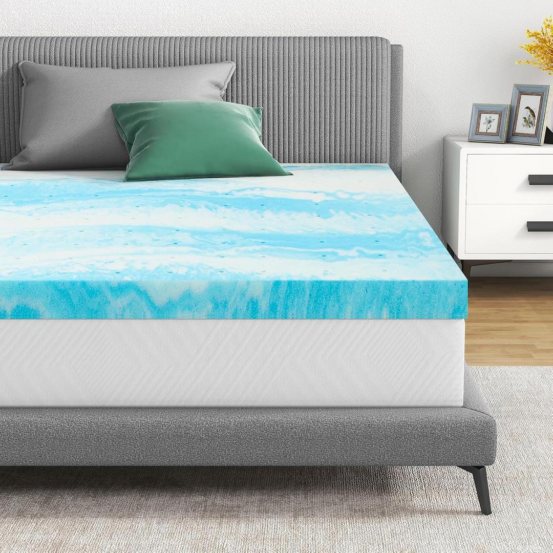 Airdown Mattress Topper, 3 Inch Gel Infused Memory Foam Mattress Topper, Queen Blue
