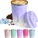 Travel coffee mugs leak-proof, reusable coffee cups with lids, stainless steel vacuum thermos coffee tumblers,thermal insulation cups for men and women hot & cold drinks (2nd-Purple White, 12OZ)
