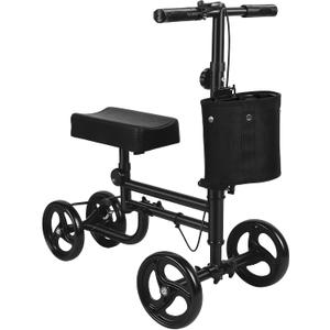 All Terrain Foldable Knee Scooter Walker - Adjustable Medical Crutch Alternative with Storage Bag & Shock Absorption, Ideal for Foot, Ankle, or Leg Injuries Black